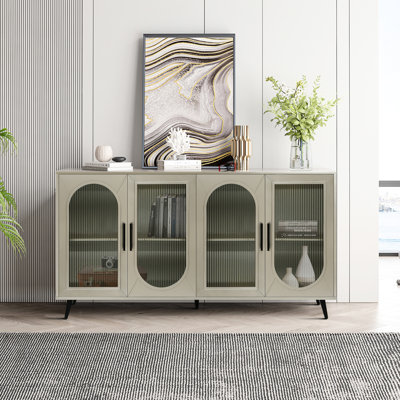Living Room Tv Buffet - Armoire en bois de 65 pouces et plus avec rangement style rétro et poignées dorées