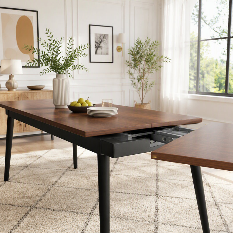 Table de salle à manger extensible avec plateau et pieds en panneau de fibres à densité moyenne noyer