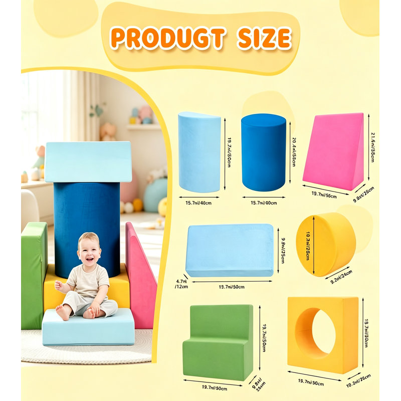 7 pièces blocs d'escalade en mousse colorée, jeu d'escalade modulaire, jeu de rampe et de jeu d'intérieur pour tout-petits de 1 à 3 ans