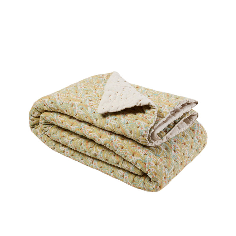Cotton Blend No Pattern Bedspread, Yellow, W170 x L260cm