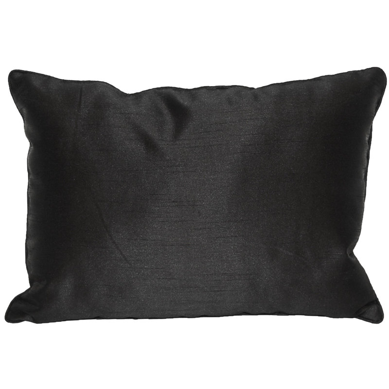 Faux Silk Throw Pillow, Black, 12" x 18", Rectangular