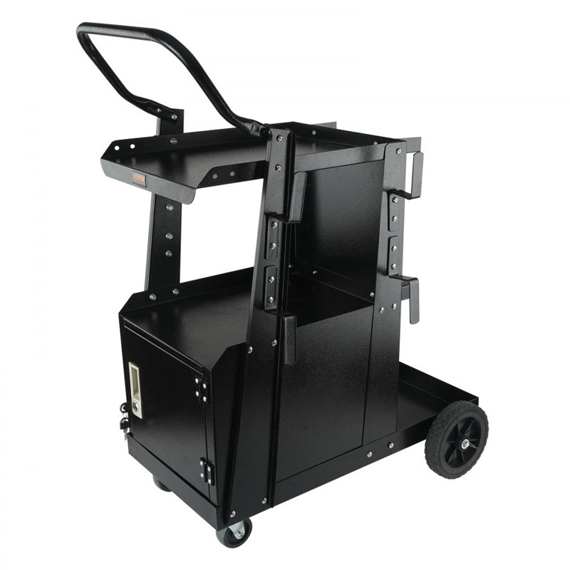 Chariot de soudage, chariot de soudage robuste à 2 niveaux avec armoire verrouillable anti-vol, capacité de poids de 265 lb, roues pivotantes à 360 °