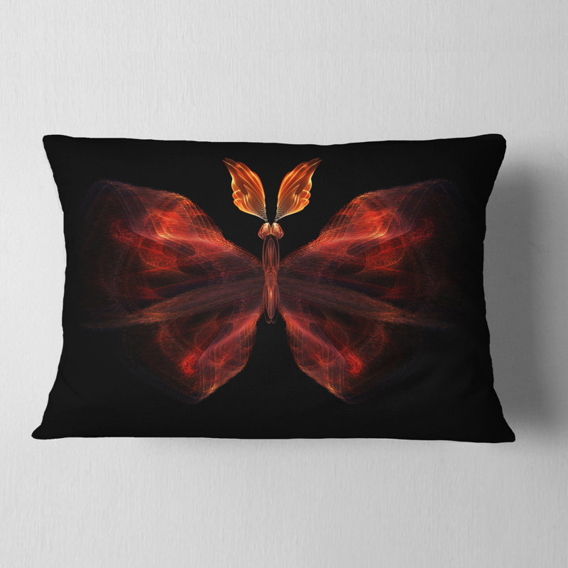 Papillon rouge fractal foncé - coussin imprimé abstrait