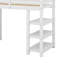 Lit mezzanine simple avec tablettes, escalier de rangement, garde-robe et lumière DEL