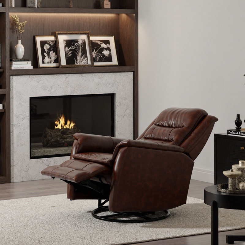 Luxury Swivel Glider Recliner Chair with Manual Recline & Plush Leather Upholstery | Smooth 360° Motion, Effortless Comfort