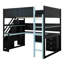 Lit mezzanine en bois avec escalier de rangement, bureau, tablettes et panneau perforé, style Esports peu encombrant pour adolescents et adultes-1491487936-1491487942