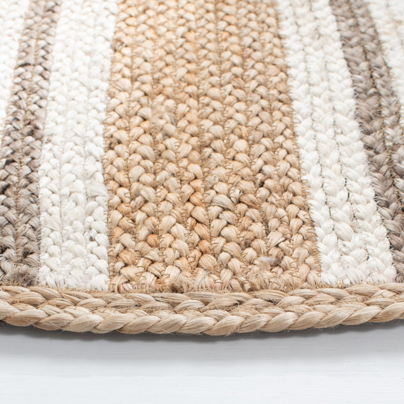 Ramey Natural Fiber Flat Weave Jute And Cotton With Latex Geometric Rug, Round 6'