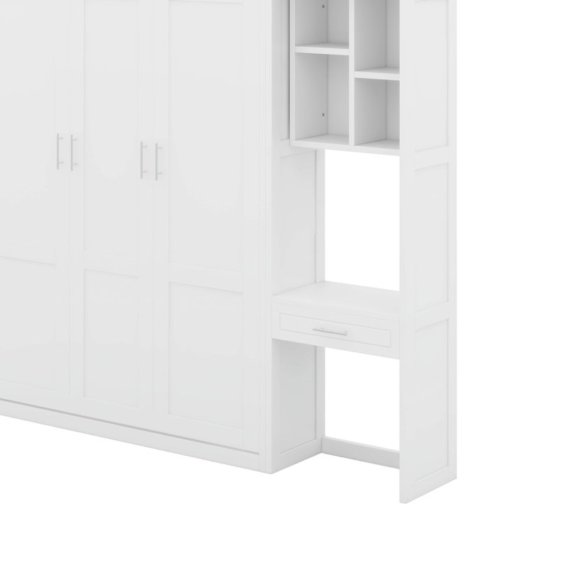 Lit escamotable double pleine grandeur avec bureau, Blanc, Lit double