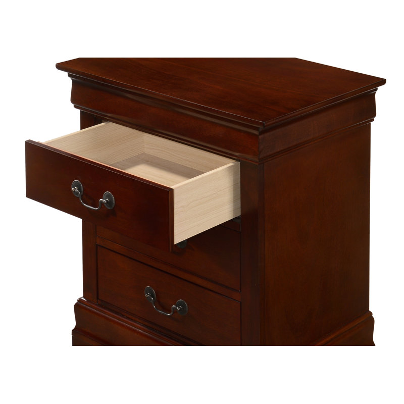 Louis Phillipe 3 Drawer Wood Nightstand, Cherry