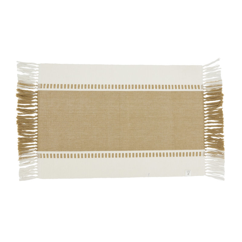 Beige and Tan Cotton Tassel Trimmed Placemats, Set of 4