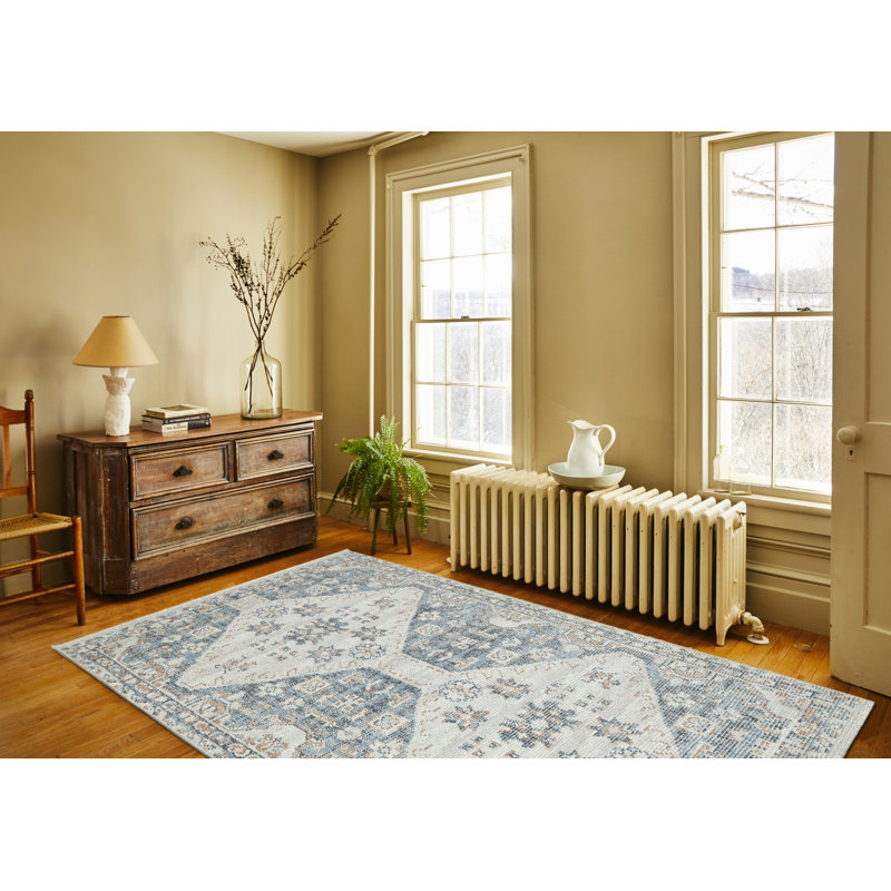Cornice Classic Double Medallion Hand-Knotted Wool-Cotton Blend Area Rug - Blue