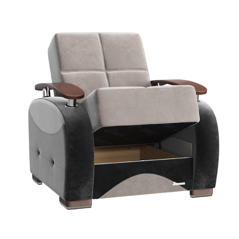 Fauteuil gris avec rangement intégré - Mobilier fonctionnel et tendance