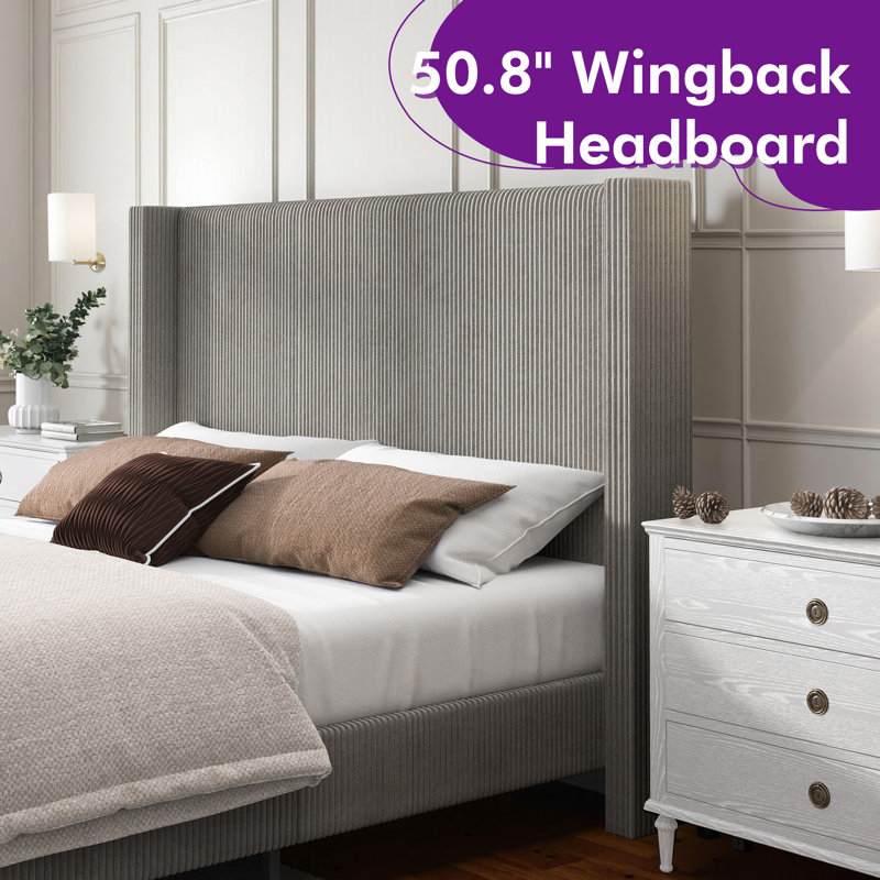 Wauseon Corduroy Upholstered Bed, King, Taupe Corduroy