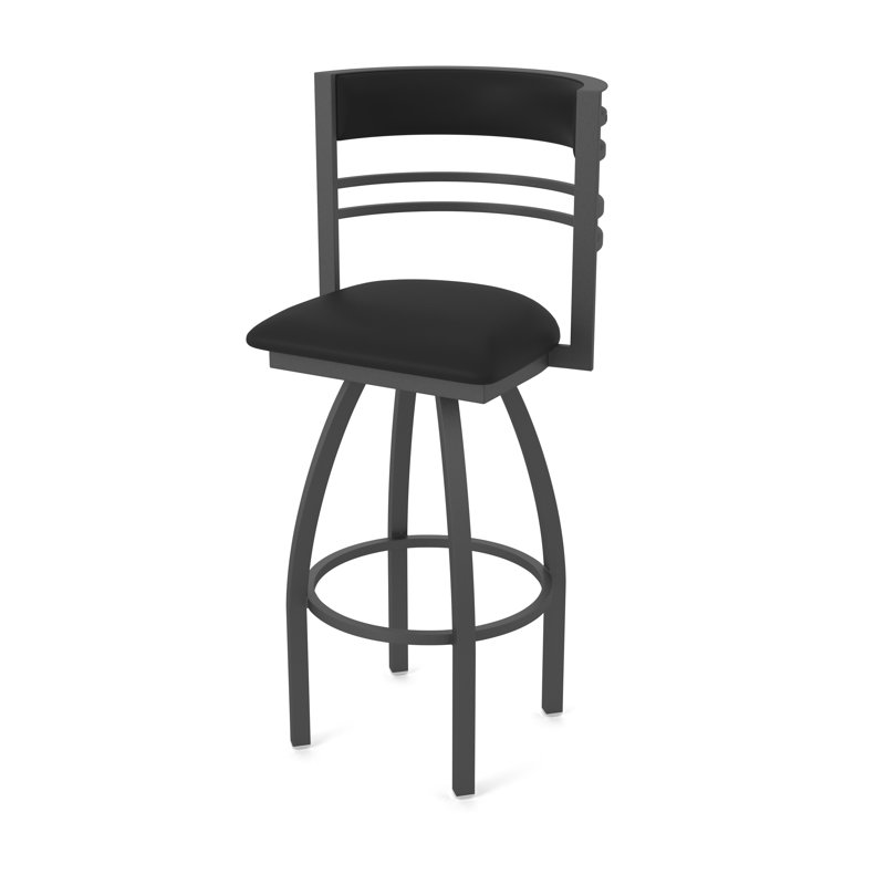 Hunter Swivel Stool, Tabouret de bar (siège d'une hauteur de 30 po), Étain, Vinyle - Vinyle noir