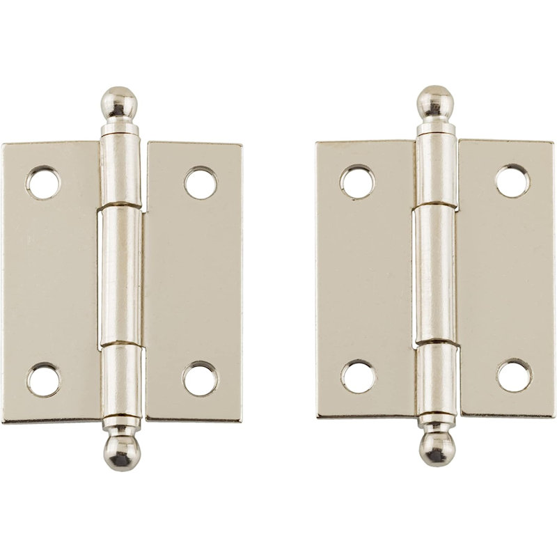 Charnières à culot moyen avec embouts sphériques (1 15/16 po de haut x 1 5/8 po de large), Laiton, Nickel poli