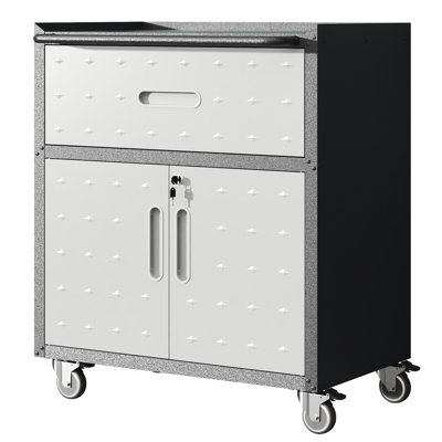 Metal Garage Tool Storage Cabinet With Wheels And Lockable Doors - 34.22"H X 29.34"W 16.37"D, 1 Drawer, , Black & Gray Drawer 2 Locking Doors, Gray, Rolling