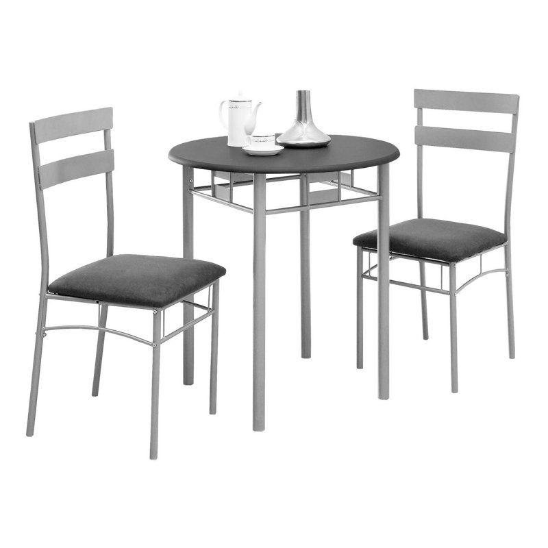 Bertwin Dining Table Set, 3pcs Set, Small, 30" Round, Kitchen, Metal, Laminate, Black, Grey, Contemporary
