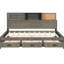 Lit de jour pleine grandeur en bois gris avec fonction de rangement, tablette et dispositif - Prises de charge pour lit de jour électronique, offrant 3 tiroirs, Tech-1136738742-1136738731