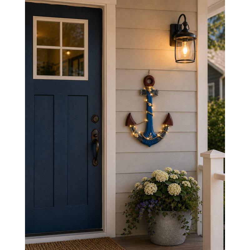 Décoration murale ancre avec accents de corde «Rustic Led» «Welcome»