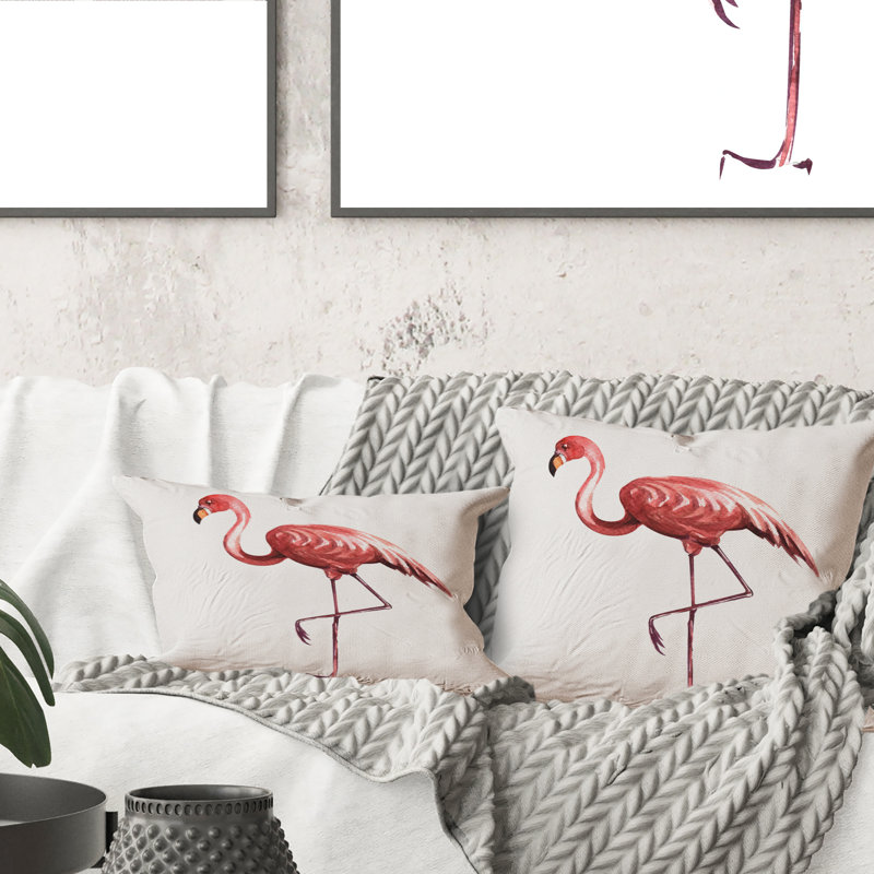 Coussin Pink Flamingo sur une patte - imprimé traditionnel, 16 po x 16 po