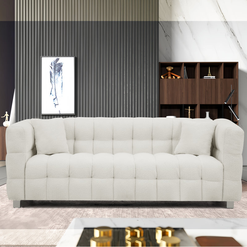 Upholstered Sofa, 28" H x 80" W x 29" D, White 100% Polyester