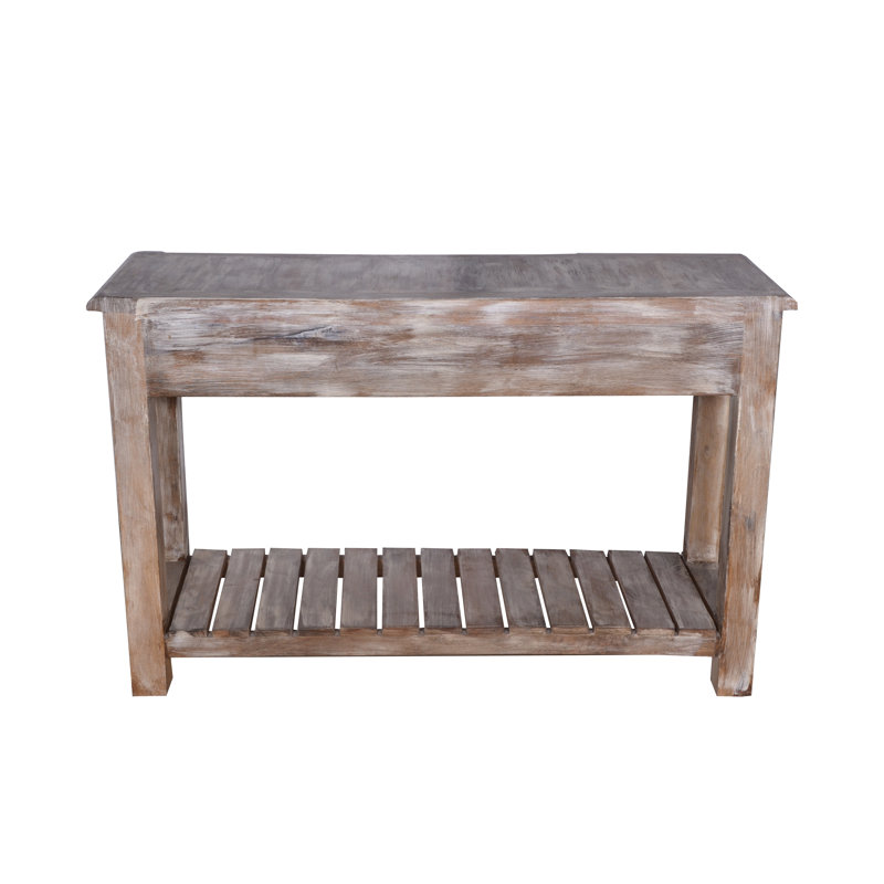 Duplin Console Table – White Washed Distressed Mango Wood with Lower Shelf (48") 