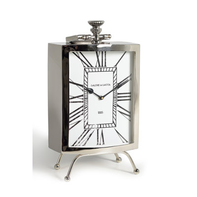 Roman Numeral Metal Mechanical Tabletop Clock in Silver