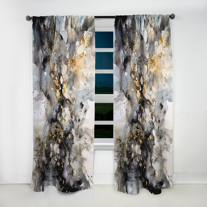 Grey Gold Delicate Abstract Brushstrokes II - Modern Velvet Curtain - Room Darkening - 1 panel, 52" W x 63" L