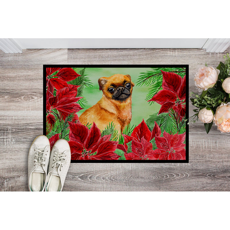 Tapis de porte pour l’extérieur antidérapant brabant griffon bruxellois poinsettas, Rectangle 2 pi x 3 pi