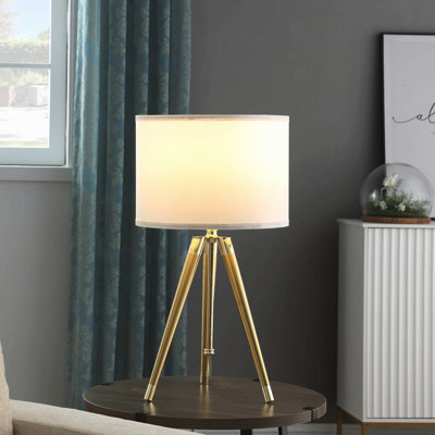 Lampe de table trépied moderne en laiton/or brillant, hauteur réglable de 90 à 65 cm, idéale pour le salon ou la chambre à coucher. Lampe LED.