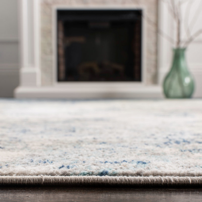 Tapis abstrait gris clair / bleu N'Keal, Carré de 12 pi, Light Grey/Blue