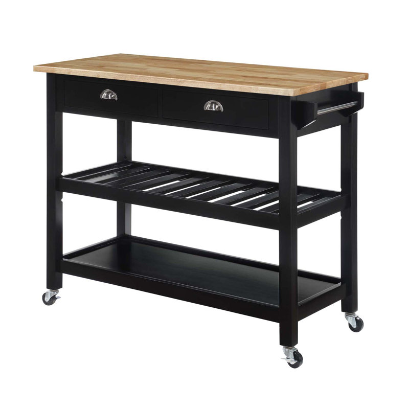 Carbin 45" Solid Wood Kitchen Cart Butcher Block, Black