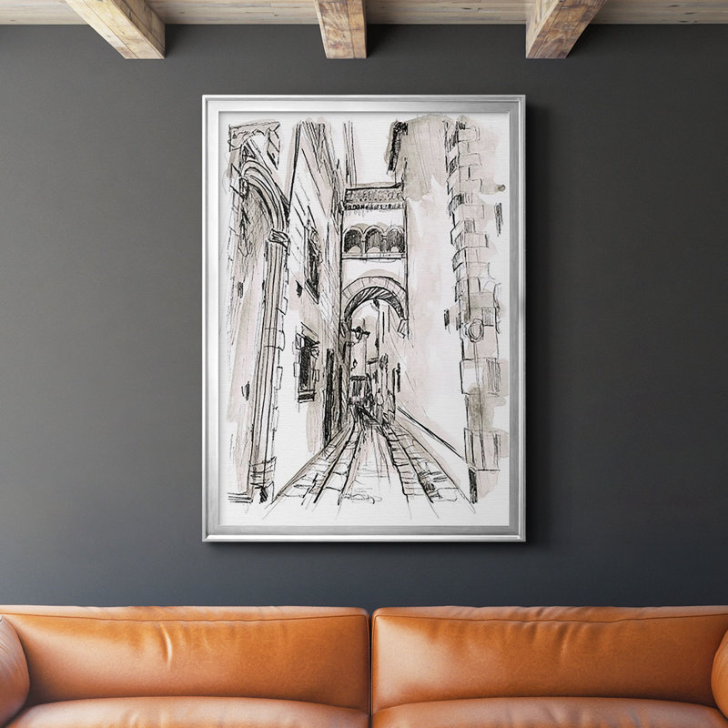 «Europe Street Sketches II», reproduction encadrée de qualité supérieure - prête à être accrochée, Argent
