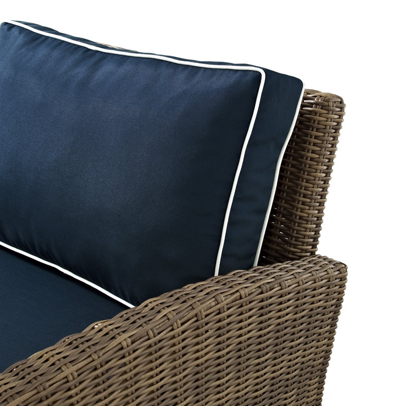 Wicker Outdoor Lounge Chair with Ottoman, Navy, Brown