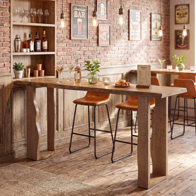 70.9 Inch Extra Long Live Edge Solid Wood Bar Table for Bar, Kitchen, Narrow Place