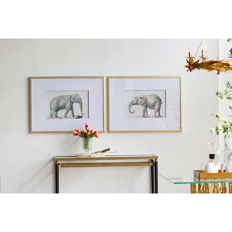 «Elephant», ensemble de 2 reproductions de dessins encadrés