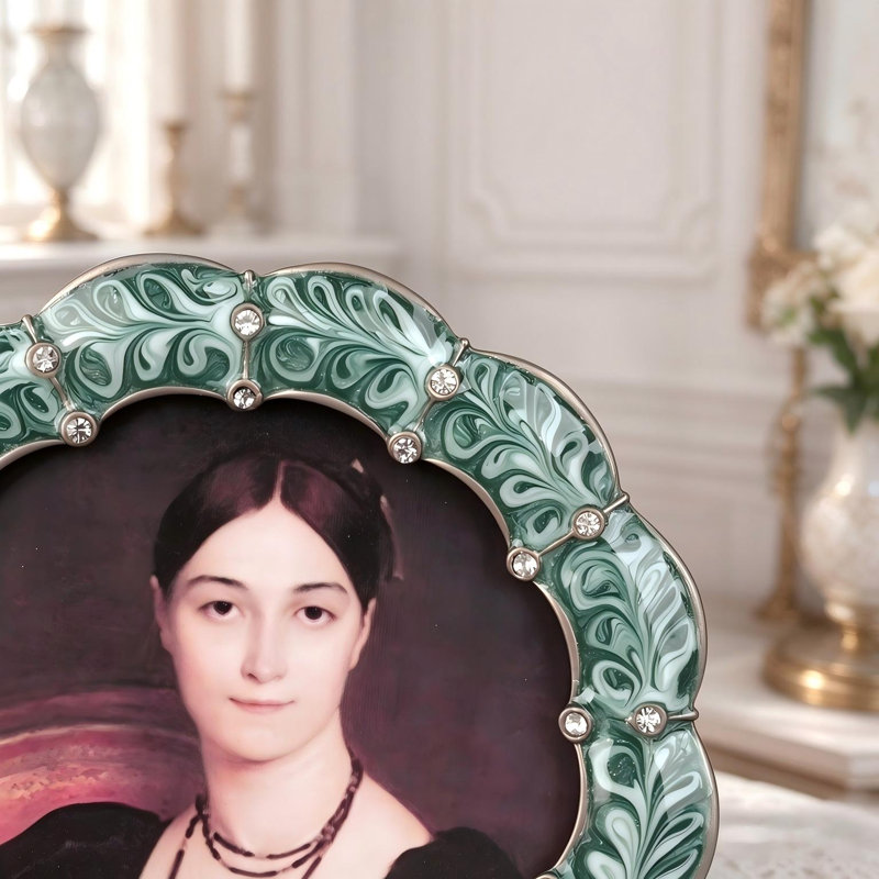 Cadre photo en métal, cadre photo vert foncé avec détails de faux diamants, présentoir de table