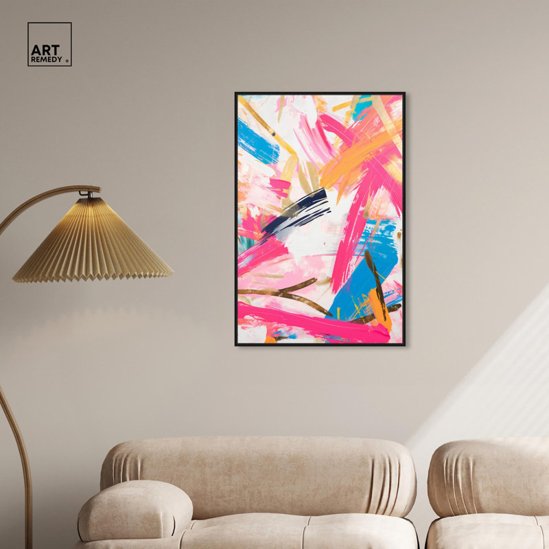 Art Remedy, couleurs néon, toile abstraite, Langage de la Spontanéité II, H 10 po x l 15 po, Structure noire