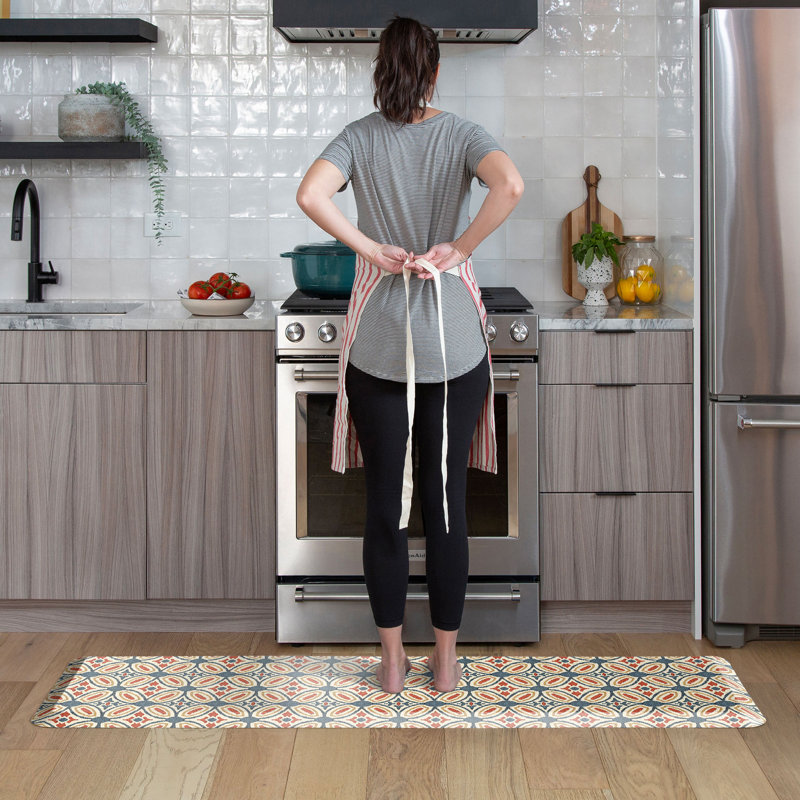 Designer Comfort Anti‑Fatigue Kitchen Comfort Mat – Atlas Medallion Heirloom Mix, Blue Orange Mix, 20" x 72"