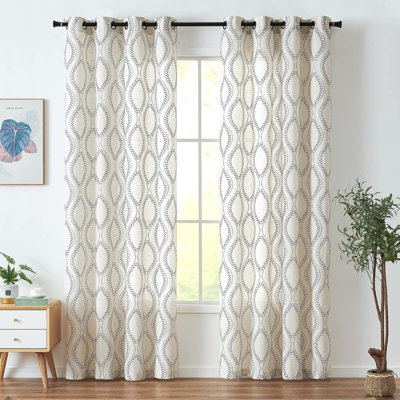 Linen Farmhouse Curtains Embroidered Leaf Curtains for Living Room