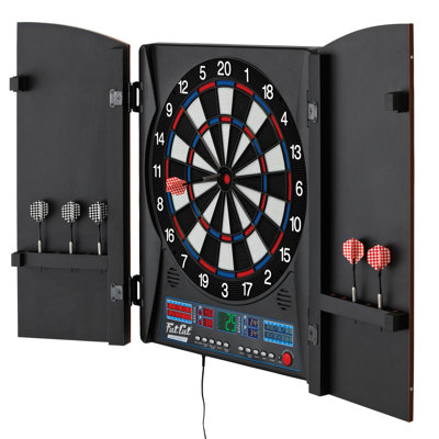 Fat Cat Electronx Electronic Dartboard and Cabinet Set with Darts, 13.5" Compact Target, 34 Games