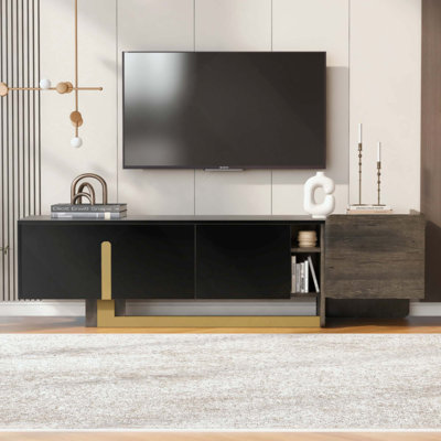Light Luxury TV Stand For Tvs Up To 70 Inches, Modern TV Cabinet With Metal Legs, 1 Drawer, 2 Cabinets And Adjustable Shelves For Living Room