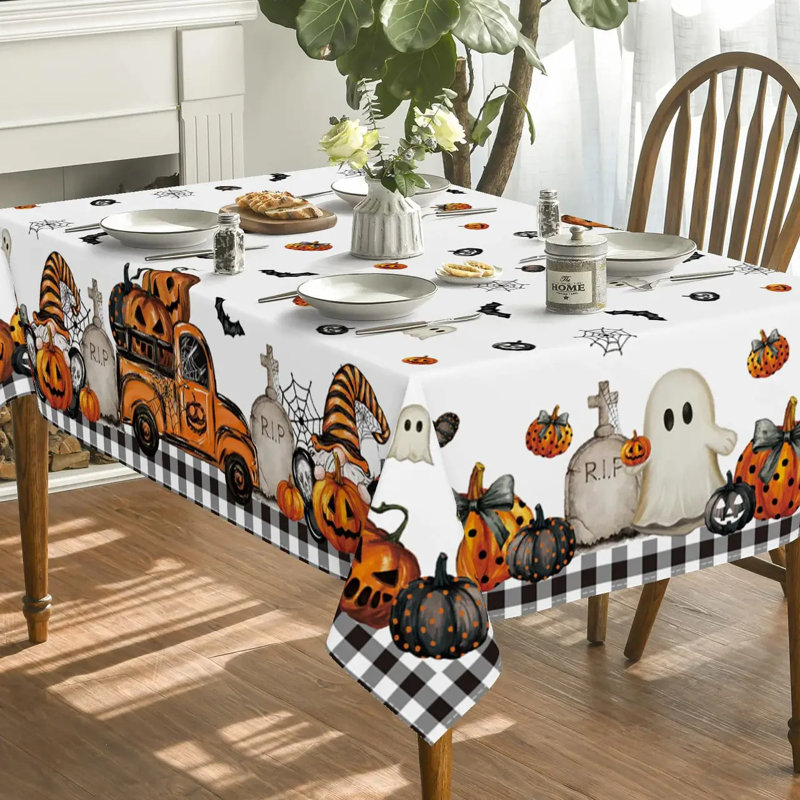 Truck Jack O Lantern Pumpkin Bat Halloween Tablecloth 60 X 84 Inch