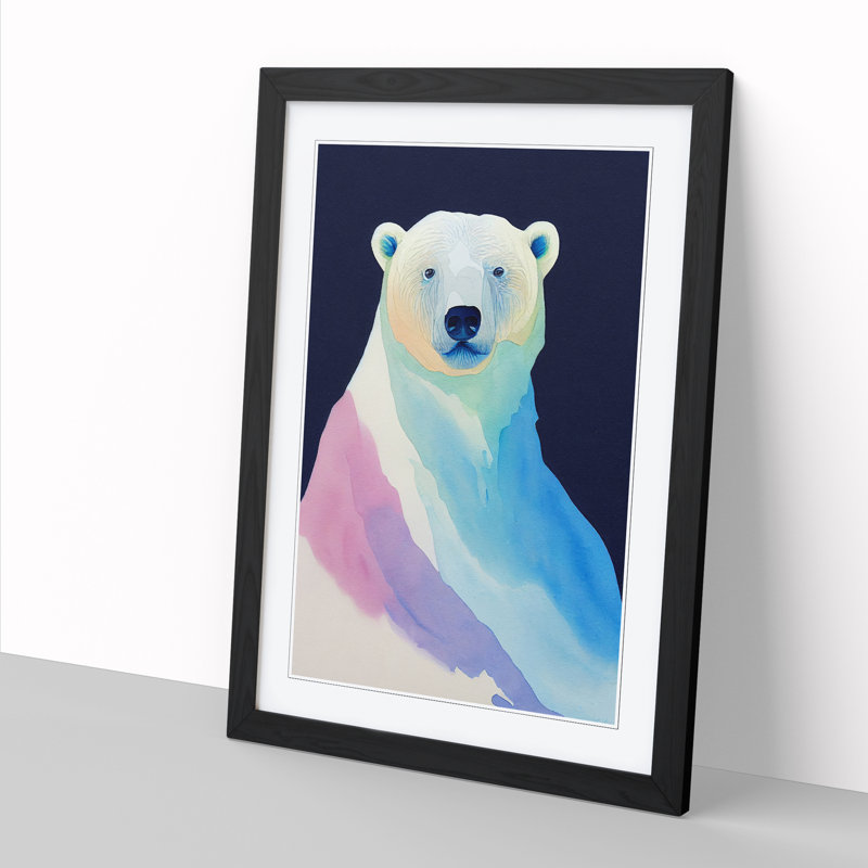 Watercolour Polar Bear - Single Picture Frame Print, 64cm H x 46cm W x 2cm D, Oak