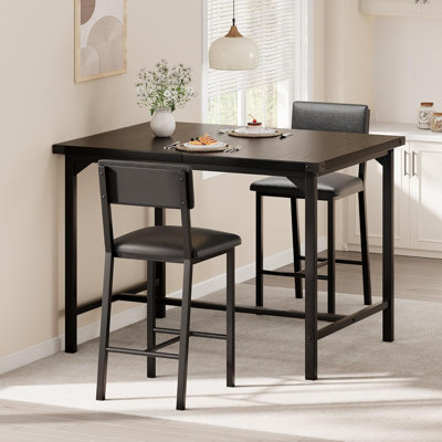 Dining Table Set for 2 w/Counter Height Table & 4 Upholstered Bar Stools, 3-Piece Kitchen Table Set with Footrest & Corner Protector, for Kitchen Room