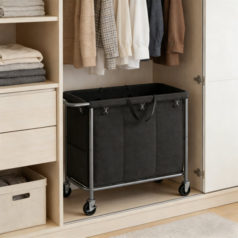 Laundry Cart With Detachable Lining And Steel Frame