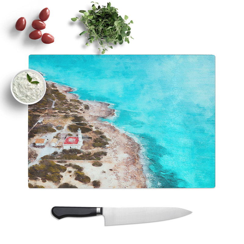 Lighthouse on the Coast of Spain Painting Chopping Board, 0.4cm H x 28.5cm W x 39cm L