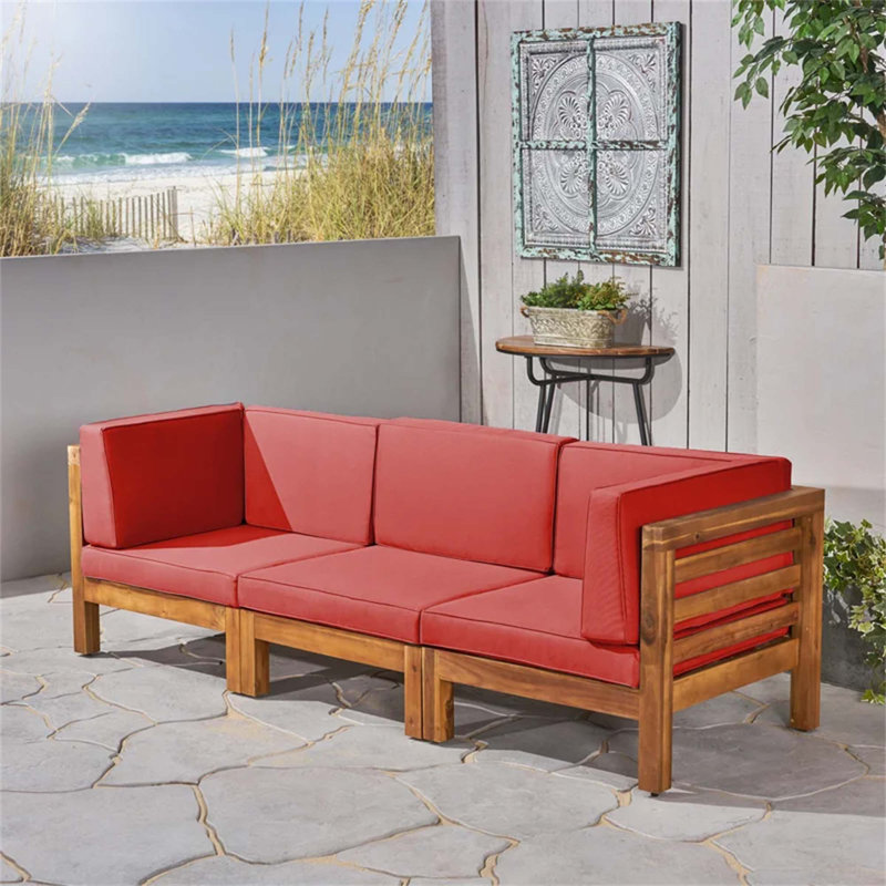 3-Seat Outdoor Sofa, Natural, Red