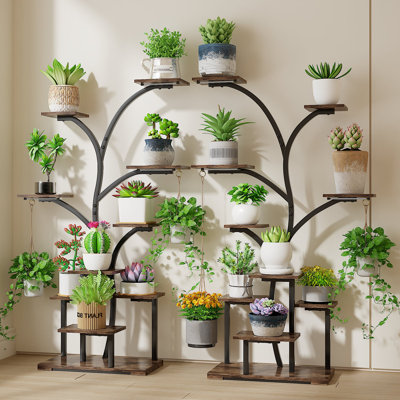 10-Tier Plant Stand Set Of 2 With Grow Light 60 Inch Tall Plant Shelf For Indoor Plants, Plant Shelf With Adjustable Brightness & Timer, Modern Metal Plant Display Rack For Living Room, Patio