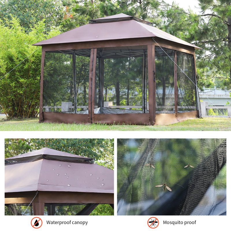Brown 10'x10' Steel Frame Pop-Up Gazebo with Mosquito Netting
